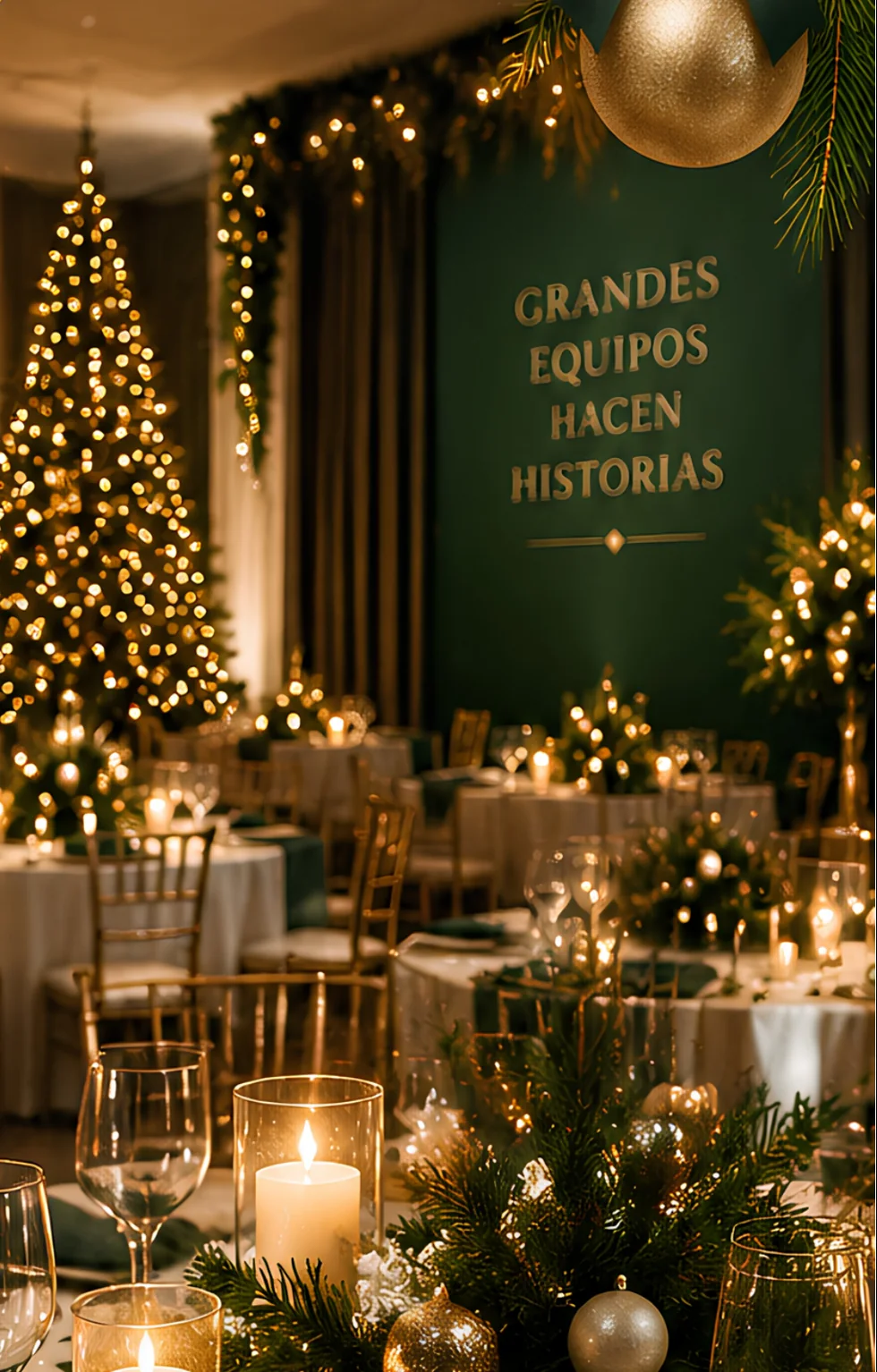 Mesa navideña elegante con decoración corporativa
